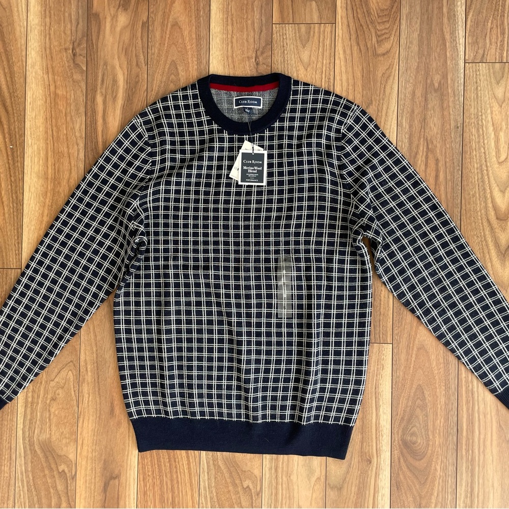 Club Room Clean Check Merino Sweater